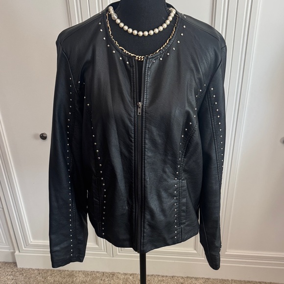 Roz & Ali Black Faux Leather Jacket with Stud Accents - Picture 1 of 7